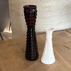 Elegant Plum and White Glass Vase Set